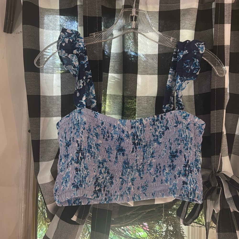 Nanette Lepore Blue Floral Smocked Bikini Top NWT
